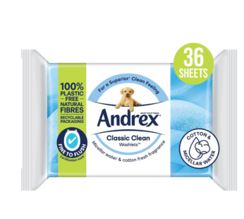 ANDREX – Classic Clean Washlets Flushable Toilet Wipes Single Pack – 36 Sheets
