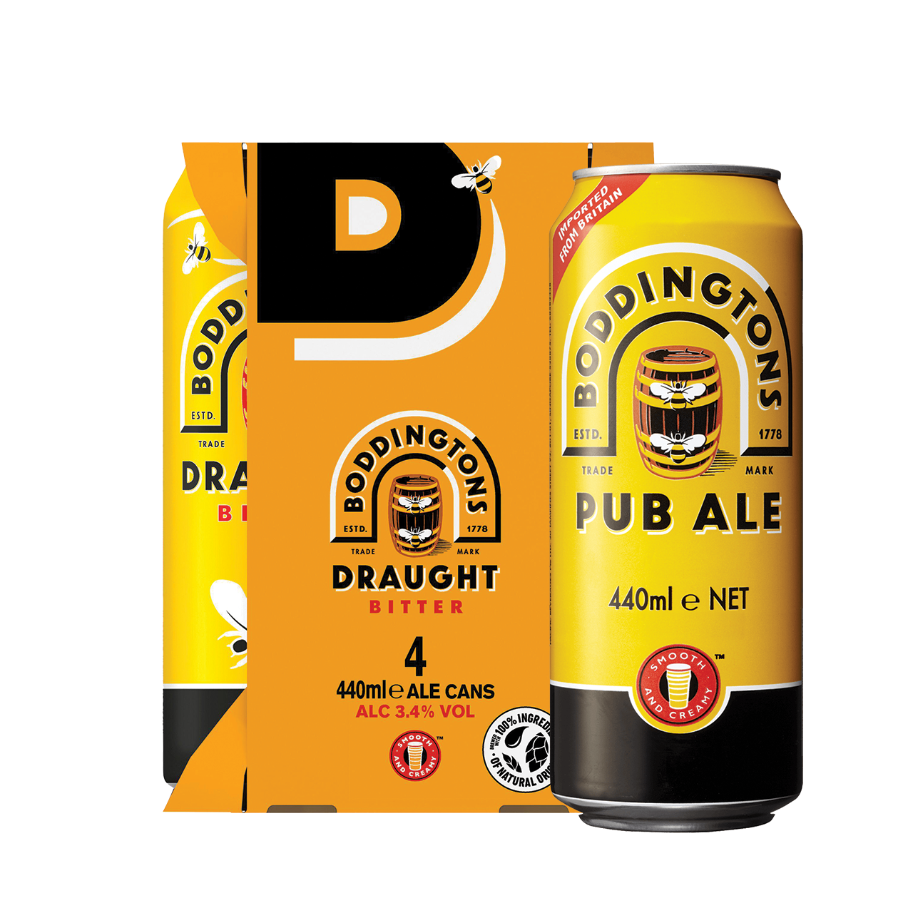 BODDINGTONS – Draught Bitter Pub Ale – 4x440ml 4Pack, ABV. 3.4%