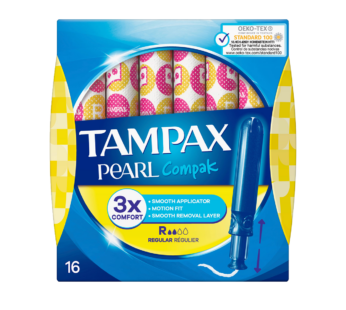 TAMPAX – Compak Regular Tampons Pearl Applicator – 16’s