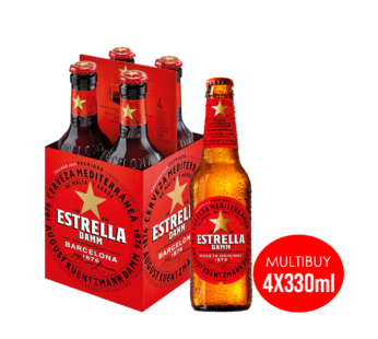ESTRELLA – Damm Premium Lager Beer Bottles 4Pack x 330ml – ABV 4.6%